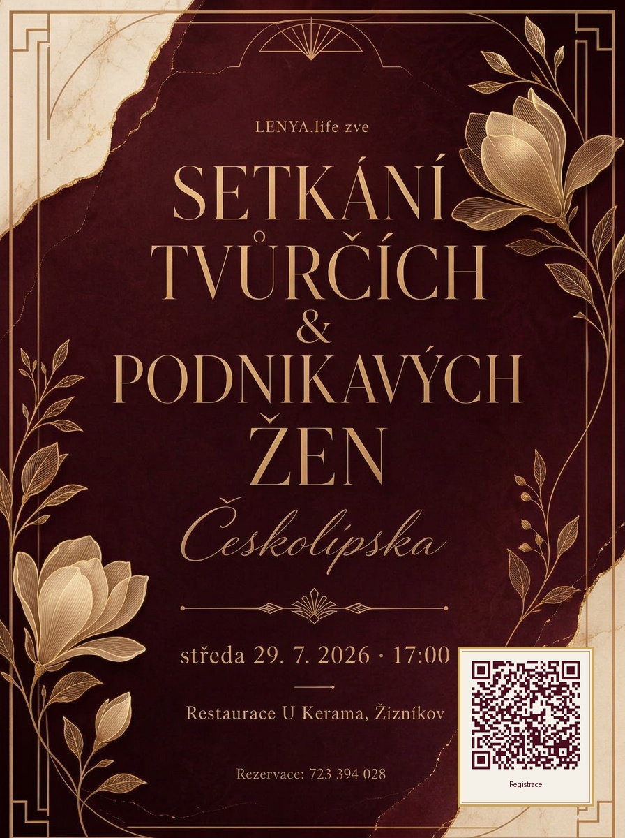 Leták: Setkání tvůrčích a podnikavých žen Českolipska — středa 29. 7. 2026 v 17:00, Restaurace U Kerama, Žizníkov